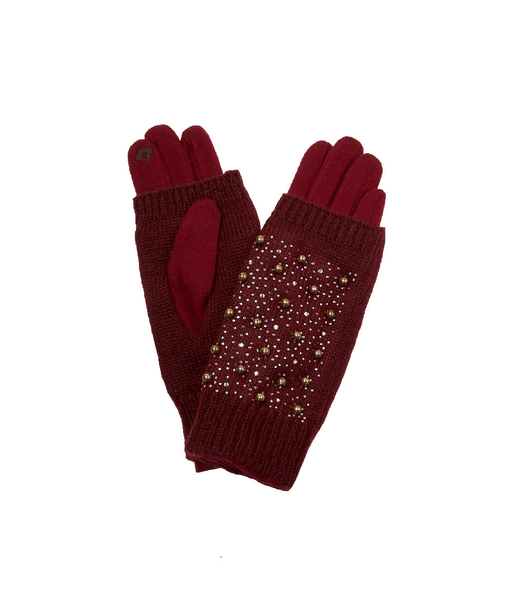 Women's 2 in 1 Wool Knit Gloves with Embellishment